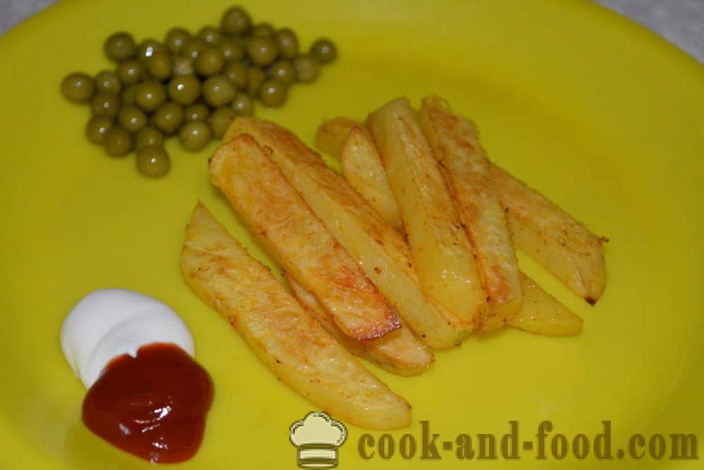 Batatas fritas crocantes no forno - como cozinhar batatas fritas em casa, fotos passo a passo receita