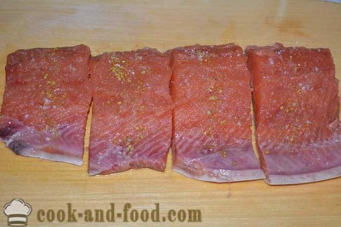 Rosa salmão com legumes cozidos no forno - como cozinhar uma rosa salmão suculento no forno, com um passo a passo fotos de receitas