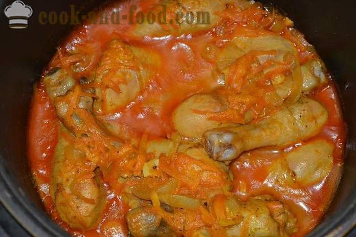 Pilão de galinha em multivarka com vegetais e molho - delicioso para cozinhar coxinhas de frango em multivarka, fotos passo a passo receita