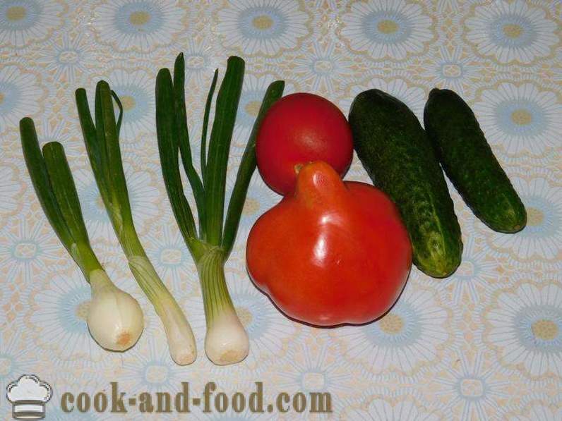 Salada camponesa com queijo, pepino e tomate para o almoço ou jantar - como preparar salada de legumes com queijo, receita com foto