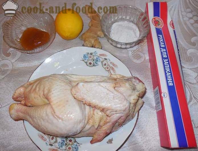 Frango assado na manga (meia carcaça) - como um saboroso frango assado no forno, o cozido gradual receita de frango, com fotos