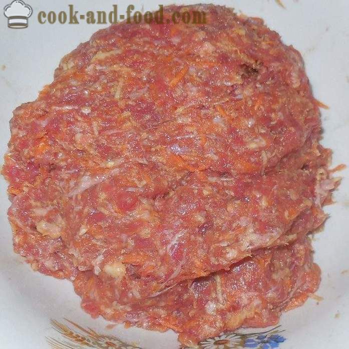 Rissóis deliciosos de carne picada: carne de porco, carne, cenoura e alho - Como cozinhar costeletas de carne, um passo a passo fotos de receitas