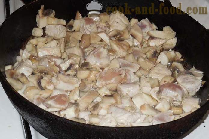 Frango assado com cogumelos ou como cozinhar frango ensopado - um passo a passo fotos de receitas