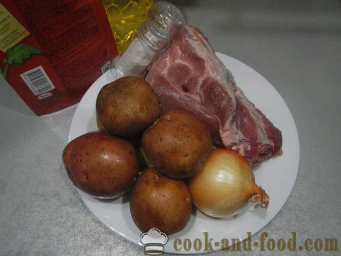 Batata cozida com carne em multivarka, em uma panela no fogo - um passo a receita passo para saber como cozinhar um guisado de batatas com multivarka carne - com fotos