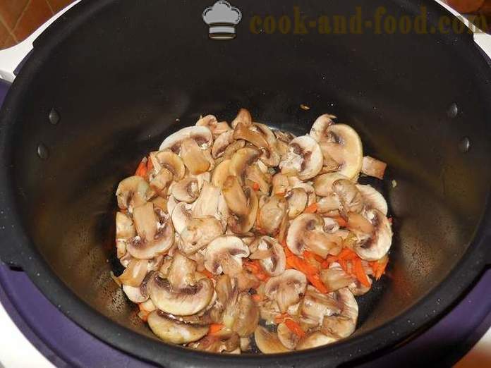 Arroz com frango e cogumelos em multivarka ou como cozinhar risoto em multivarka, passo a passo receita com as fotos.