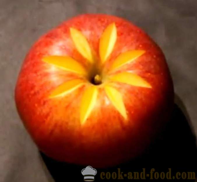 Decorações de frutas para pratos, bolo, tabela ou escultura fora de uma maçã com uma foto, vídeo