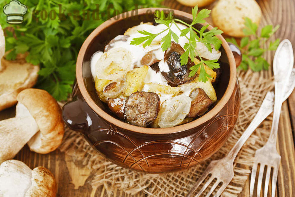 Receita de batata com cogumelos, cozidos em uma panela